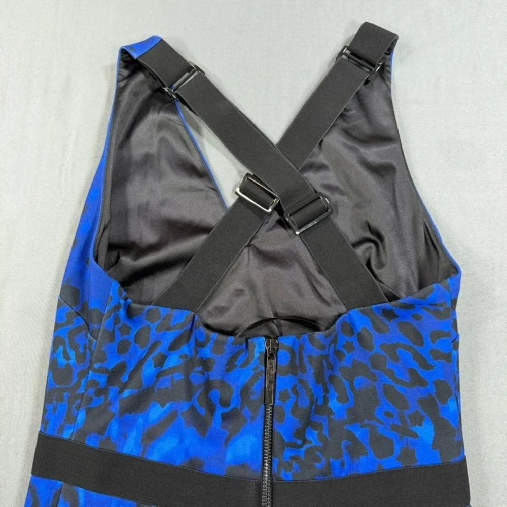 Ted Baker London Maxi Dress Size 1 Blue Black Animal Print Cross Back Sleeveless